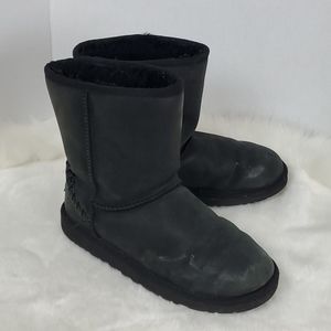 UGG black suede leather winter boots women size 6
